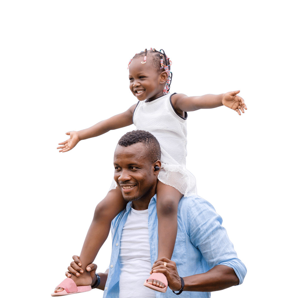 Parent SEL program participant with daughter on shoulders