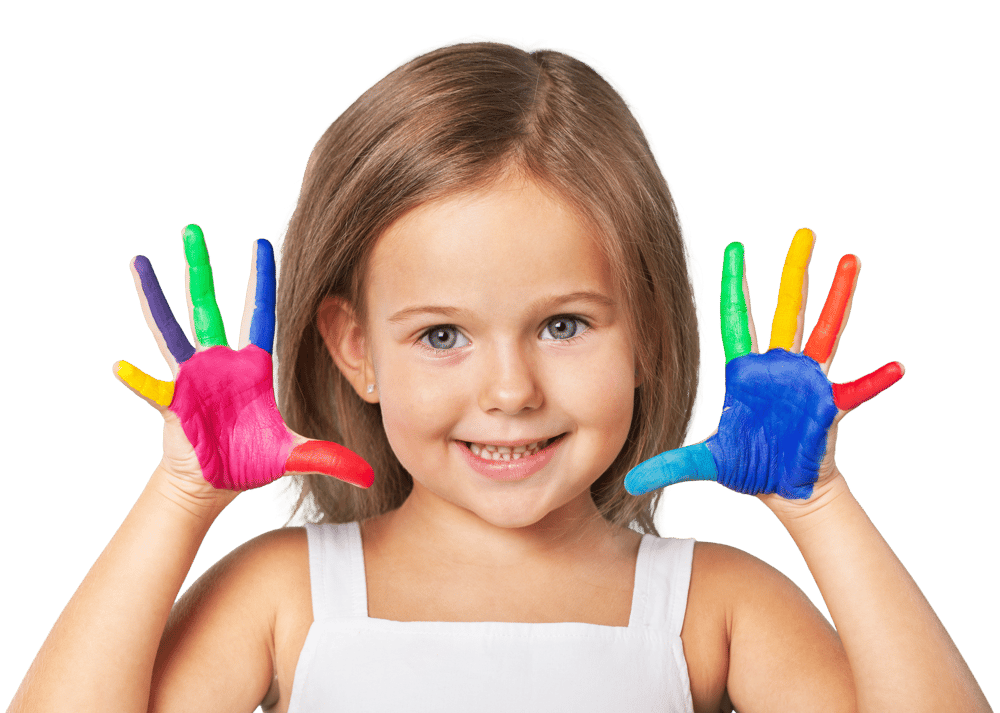 Child with paint on hands from classroom with SEL program 