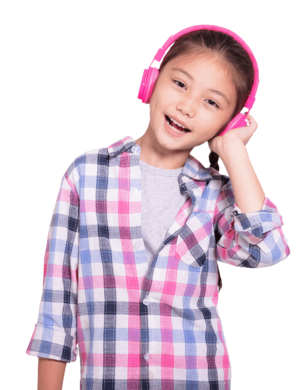 Young girl listening to music on headphones
